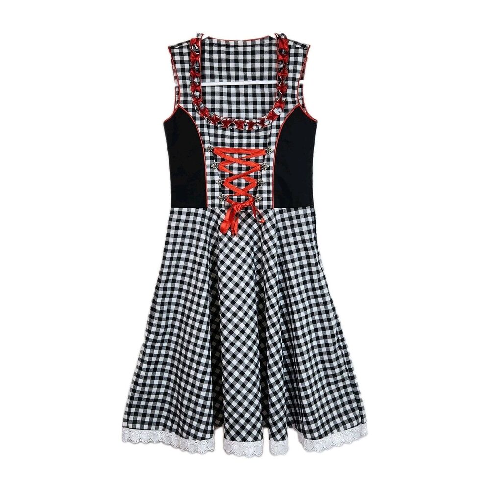 Authentic German Girls Gingham Dirndl Dress Ribbon Lace Up Oktoberfest Sz. 9/10